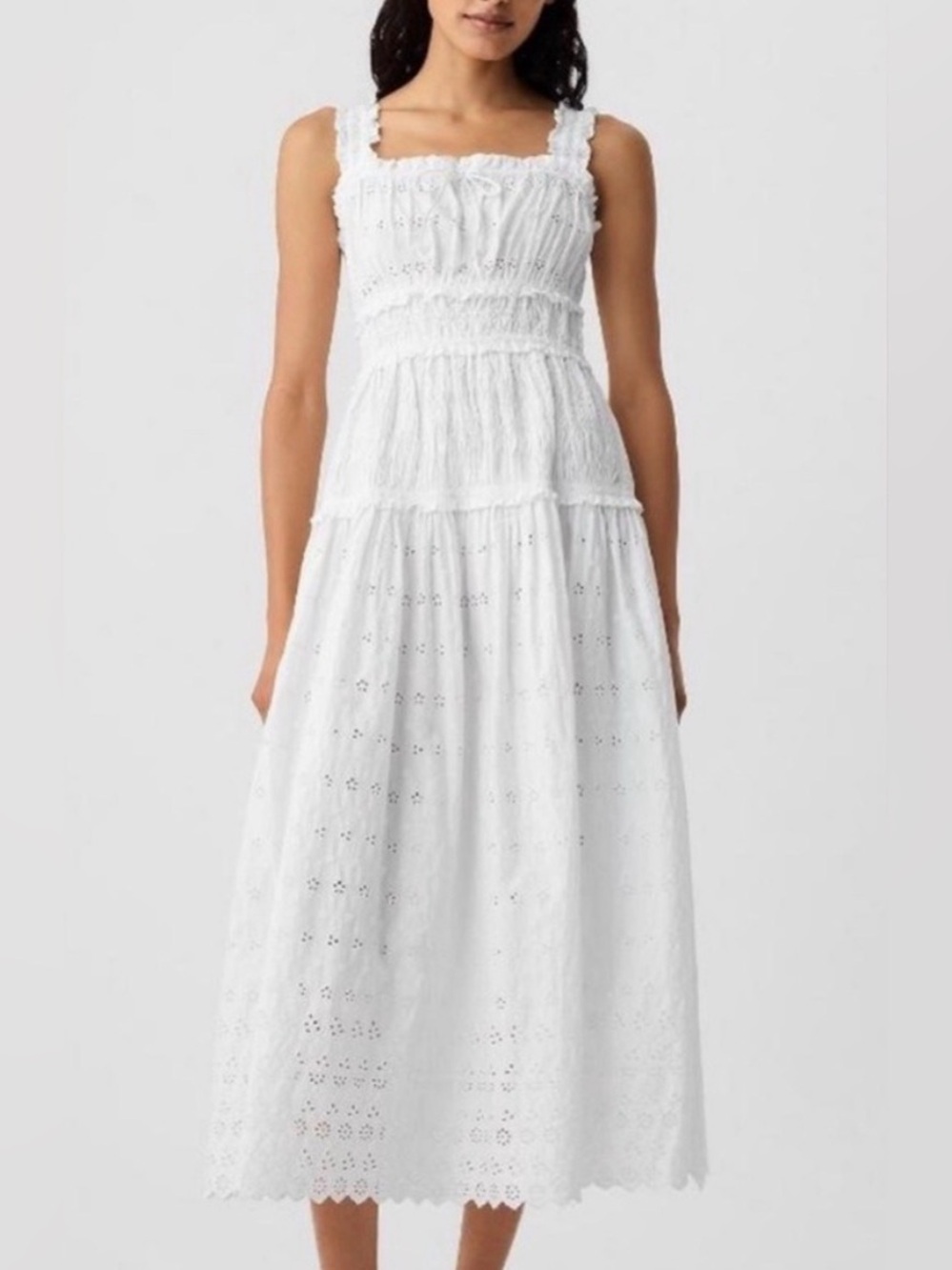 Gap × DÔEN White Eyelet Midi Dress NWT Limited-Edition Vintage-Inspired L